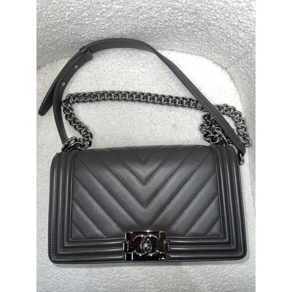 CHANEL Handbags - Chanel Medium Boy Bag Grey Leather - Like New Condition